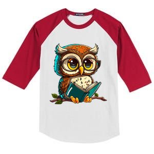 Kawaii Owl Reads Book Reading Bookworm Library Book Kids Colorblock Raglan Jersey