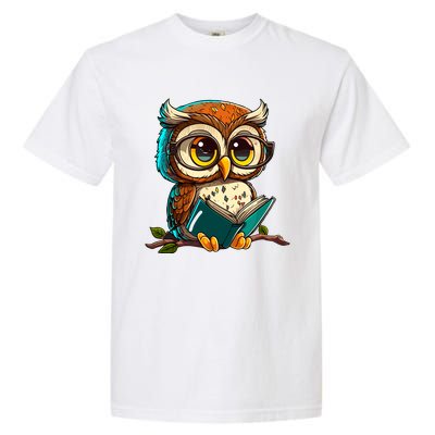 Kawaii Owl Reads Book Reading Bookworm Library Book Garment-Dyed Heavyweight T-Shirt