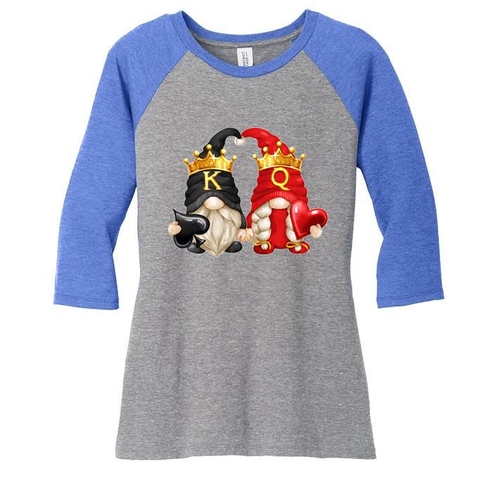 King Of Spades And Queen Of Hearts Valentines Day Gnomes Meaningful Gift Women's Tri-Blend 3/4-Sleeve Raglan Shirt