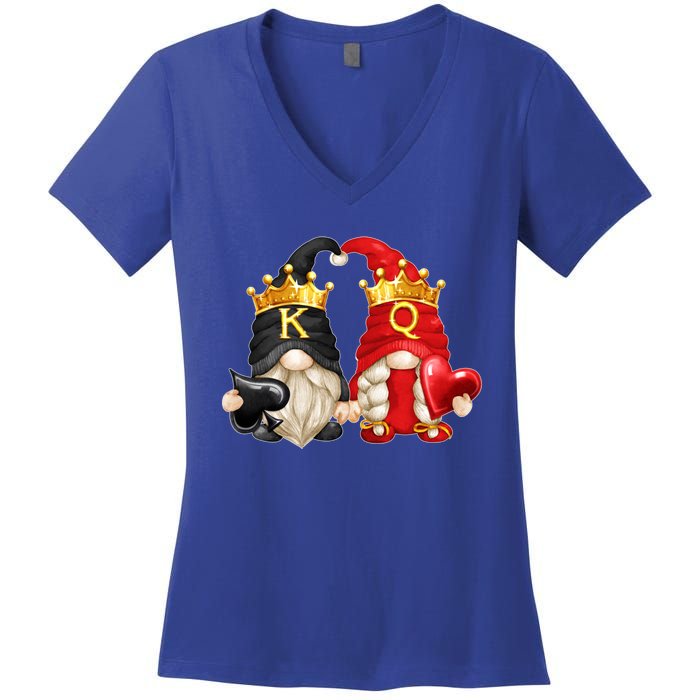 King Of Spades And Queen Of Hearts Valentines Day Gnomes Meaningful Gift Women's V-Neck T-Shirt