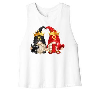 King Of Spades And Queen Of Hearts Valentines Day Gnomes Meaningful Gift Women's Racerback Cropped Tank