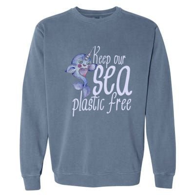 Keep Our Sea Plastic Free Cute Purple Narwhal Funny Gift Garment-Dyed Sweatshirt