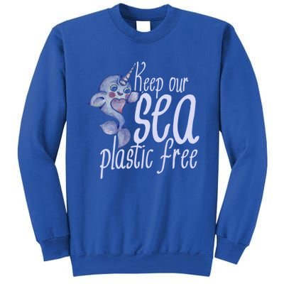 Keep Our Sea Plastic Free Cute Purple Narwhal Funny Gift Sweatshirt