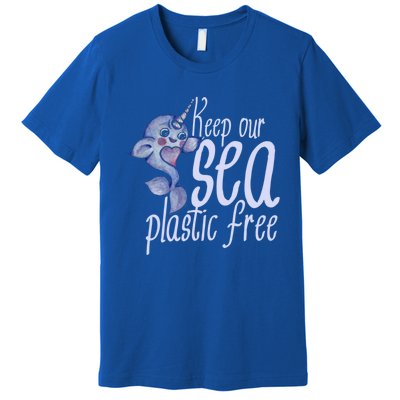 Keep Our Sea Plastic Free Cute Purple Narwhal Funny Gift Premium T-Shirt