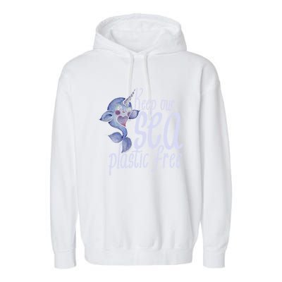 Keep Our Sea Plastic Free Cute Purple Narwhal Funny Gift Garment-Dyed Fleece Hoodie