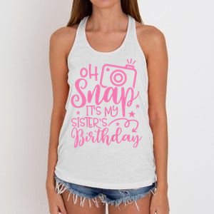 Kids Oh Snaps Its My Sisters Birthday Cute Birthday Sister Baby Women's Knotted Racerback Tank