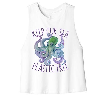 Keep Our Sea Plastic Free Earth Day Funny Gift Women's Racerback Cropped Tank