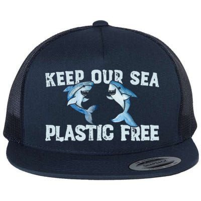 Keep Our Sea Plastic Free Fun Shark Gift Flat Bill Trucker Hat