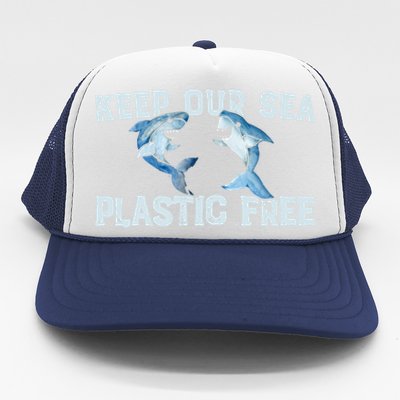 Keep Our Sea Plastic Free Fun Shark Gift Trucker Hat