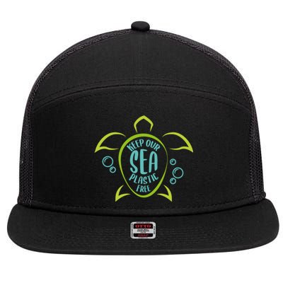 Keep Our Sea Plastic Free Ocean Environt Sea Turtle Gift 7 Panel Mesh Trucker Snapback Hat