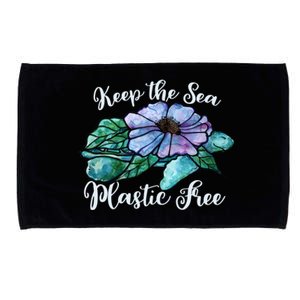 Keep Our Sea Plastic Free Watercolor Sea Turtle Gift Microfiber Hand Towel