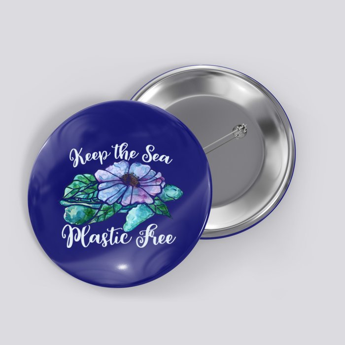 Keep Our Sea Plastic Free Watercolor Sea Turtle Gift Button