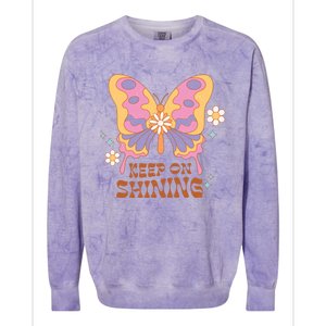 Keep On Shining Butterfly Groovy Daisy Flowers Plants Garden Gift Colorblast Crewneck Sweatshirt