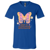 Keep On Shining Butterfly Groovy Daisy Flowers Plants Garden Gift V-Neck T-Shirt