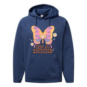 Keep On Shining Butterfly Groovy Daisy Flowers Plants Garden Gift Performance Fleece Hoodie