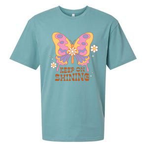 Keep On Shining Butterfly Groovy Daisy Flowers Plants Garden Gift Sueded Cloud Jersey T-Shirt