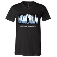 Keep on Truckin Bigfoot Forest Vintage Funny Tee V-Neck T-Shirt