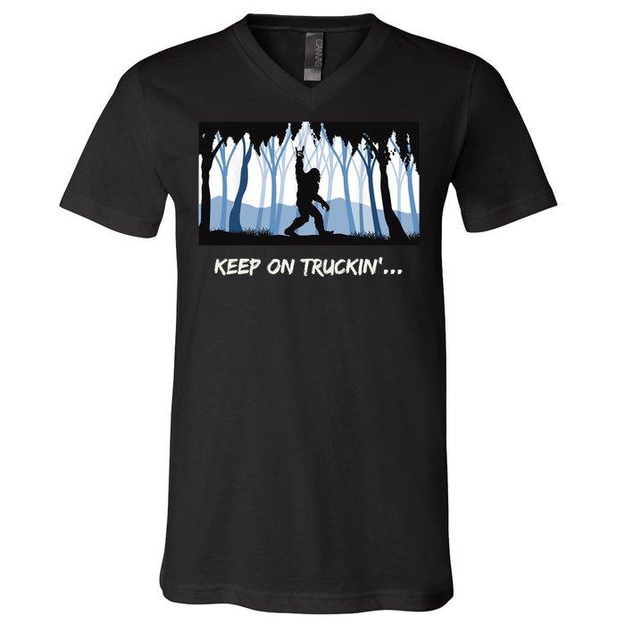 Keep on Truckin Bigfoot Forest Vintage Funny Tee V-Neck T-Shirt