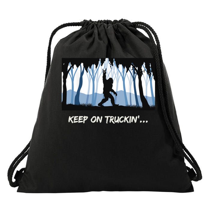 Keep on Truckin Bigfoot Forest Vintage Funny Tee Drawstring Bag