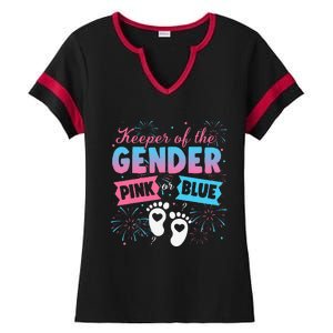 Keeper Of The Gender Or Blue Gender Reveal Fireworks Ladies Halftime Notch Neck Tee