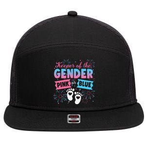 Keeper Of The Gender Or Blue Gender Reveal Fireworks 7 Panel Mesh Trucker Snapback Hat