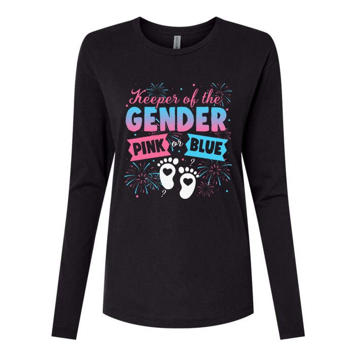 Keeper Of The Gender Or Blue Gender Reveal Fireworks Womens Cotton Relaxed Long Sleeve T-Shirt