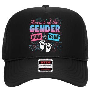 Keeper Of The Gender Or Blue Gender Reveal Fireworks High Crown Mesh Back Trucker Hat