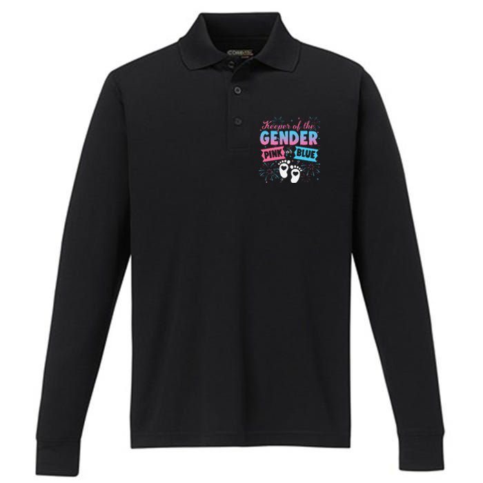 Keeper Of The Gender Or Blue Gender Reveal Fireworks Performance Long Sleeve Polo