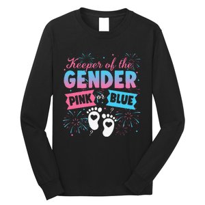 Keeper Of The Gender Or Blue Gender Reveal Fireworks Long Sleeve Shirt