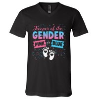 Keeper Of The Gender Or Blue Gender Reveal Fireworks V-Neck T-Shirt