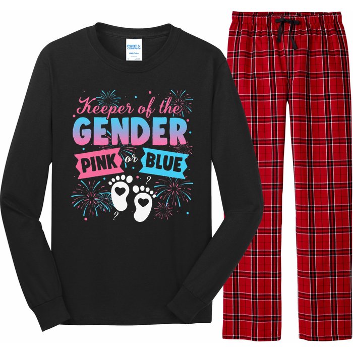 Keeper Of The Gender Or Blue Gender Reveal Fireworks Long Sleeve Pajama Set