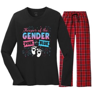 Keeper Of The Gender Or Blue Gender Reveal Fireworks Women's Long Sleeve Flannel Pajama Set 