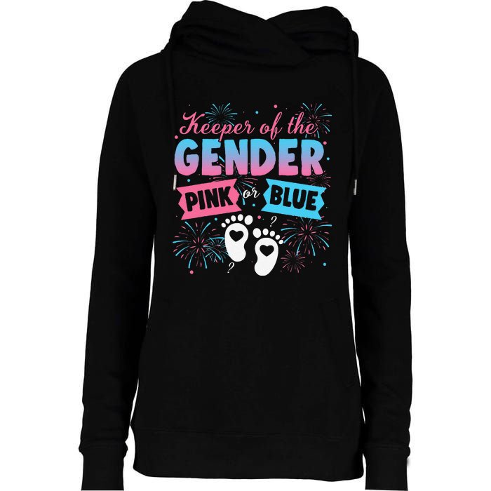 Keeper Of The Gender Or Blue Gender Reveal Fireworks Womens Funnel Neck Pullover Hood