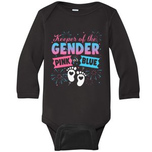 Keeper Of The Gender Or Blue Gender Reveal Fireworks Baby Long Sleeve Bodysuit