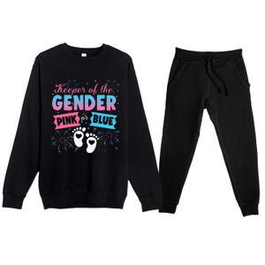 Keeper Of The Gender Or Blue Gender Reveal Fireworks Premium Crewneck Sweatsuit Set