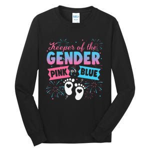 Keeper Of The Gender Or Blue Gender Reveal Fireworks Tall Long Sleeve T-Shirt