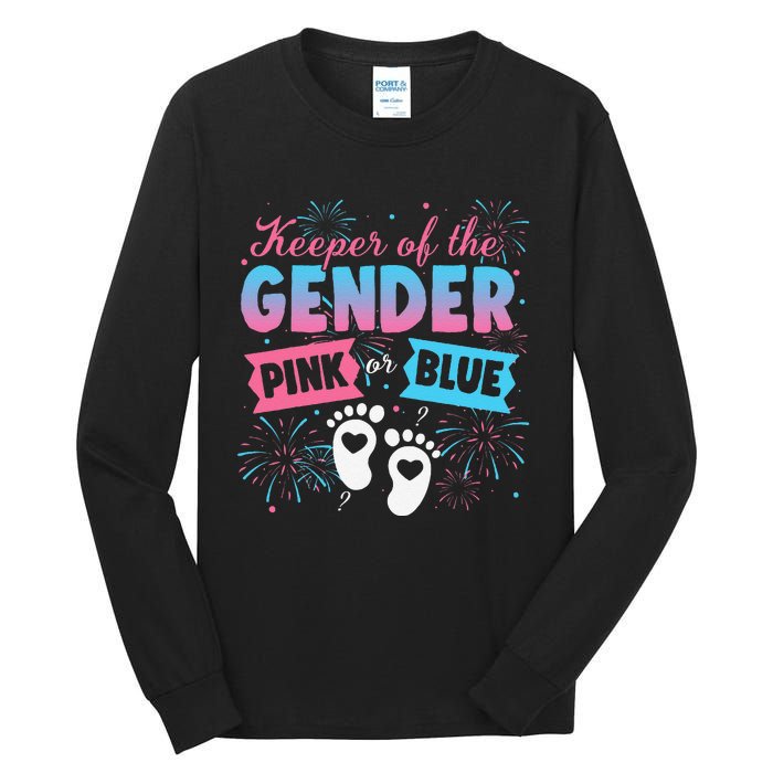 Keeper Of The Gender Or Blue Gender Reveal Fireworks Tall Long Sleeve T-Shirt