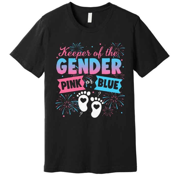 Keeper Of The Gender Or Blue Gender Reveal Fireworks Premium T-Shirt