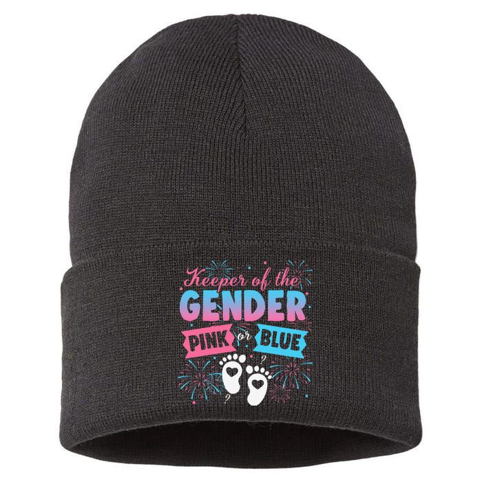 Keeper Of The Gender Or Blue Gender Reveal Fireworks Sustainable Knit Beanie