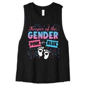 Keeper Of The Gender Or Blue Gender Reveal Fireworks Women's Racerback Cropped Tank