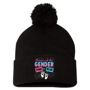 Keeper Of The Gender Or Blue Gender Reveal Fireworks Pom Pom 12in Knit Beanie