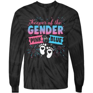 Keeper Of The Gender Or Blue Gender Reveal Fireworks Tie-Dye Long Sleeve Shirt