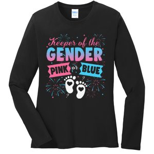 Keeper Of The Gender Or Blue Gender Reveal Fireworks Ladies Long Sleeve Shirt