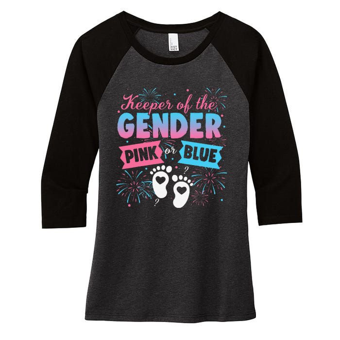 Keeper Of The Gender Or Blue Gender Reveal Fireworks Women's Tri-Blend 3/4-Sleeve Raglan Shirt