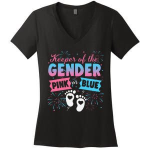 Keeper Of The Gender Or Blue Gender Reveal Fireworks Women's V-Neck T-Shirt