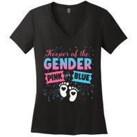 Keeper Of The Gender Or Blue Gender Reveal Fireworks Women's V-Neck T-Shirt