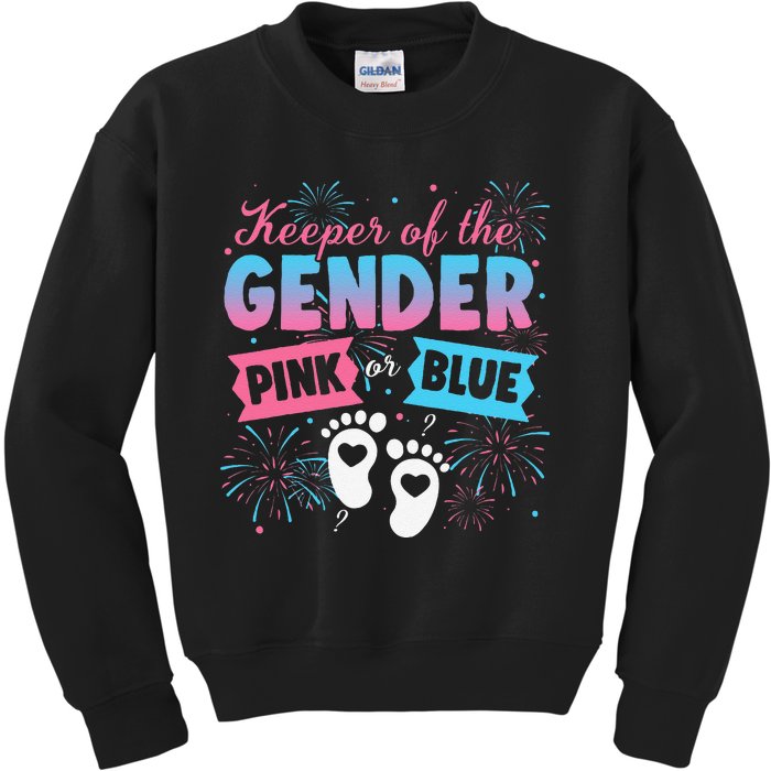 Keeper Of The Gender Or Blue Gender Reveal Fireworks Kids Sweatshirt