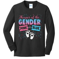 Keeper Of The Gender Or Blue Gender Reveal Fireworks Kids Long Sleeve Shirt