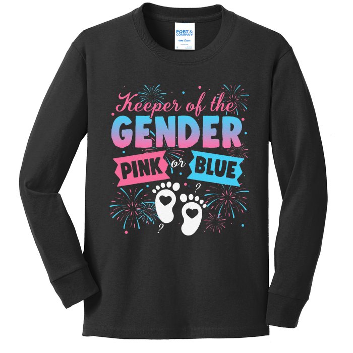 Keeper Of The Gender Or Blue Gender Reveal Fireworks Kids Long Sleeve Shirt