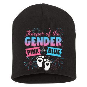 Keeper Of The Gender Or Blue Gender Reveal Fireworks Short Acrylic Beanie